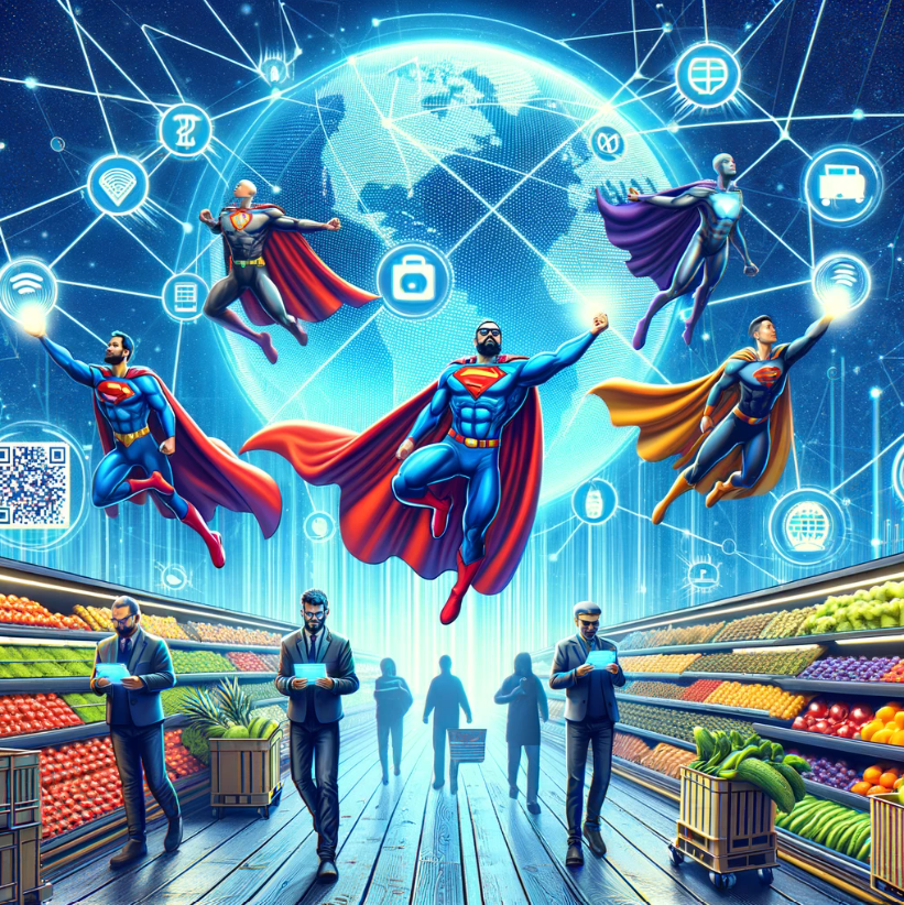 os datos de trazabilidad, personificados como superhéroes, pueden empoderar a los consumidores en un mercado internacional, ayudando a garantizar la seguridad y sostenibilidad de los productos y promoviendo el consumo consciente.